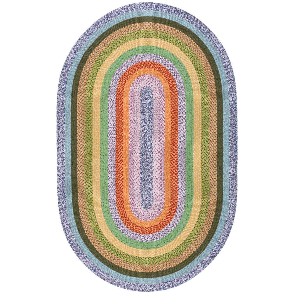 SAFAVIEH Braided Green/Rust 6 ft. x 9 ft. Machine Washable Multi ...