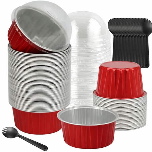 50 Pack 4 oz Gold Aluminum Foil Mini Cake Pans with Lids Disposable Bakeware for Oven Freezer Cooktop Use