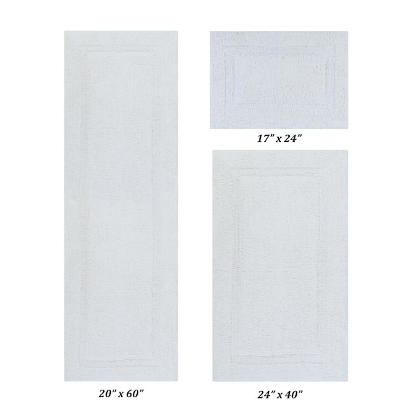 Better Trends Lux Collection White 17 in. x 24 in., 24 in. x 40 in., 20 in. x 60 in. 100% Cotton 3-Piece Bath Rug Set