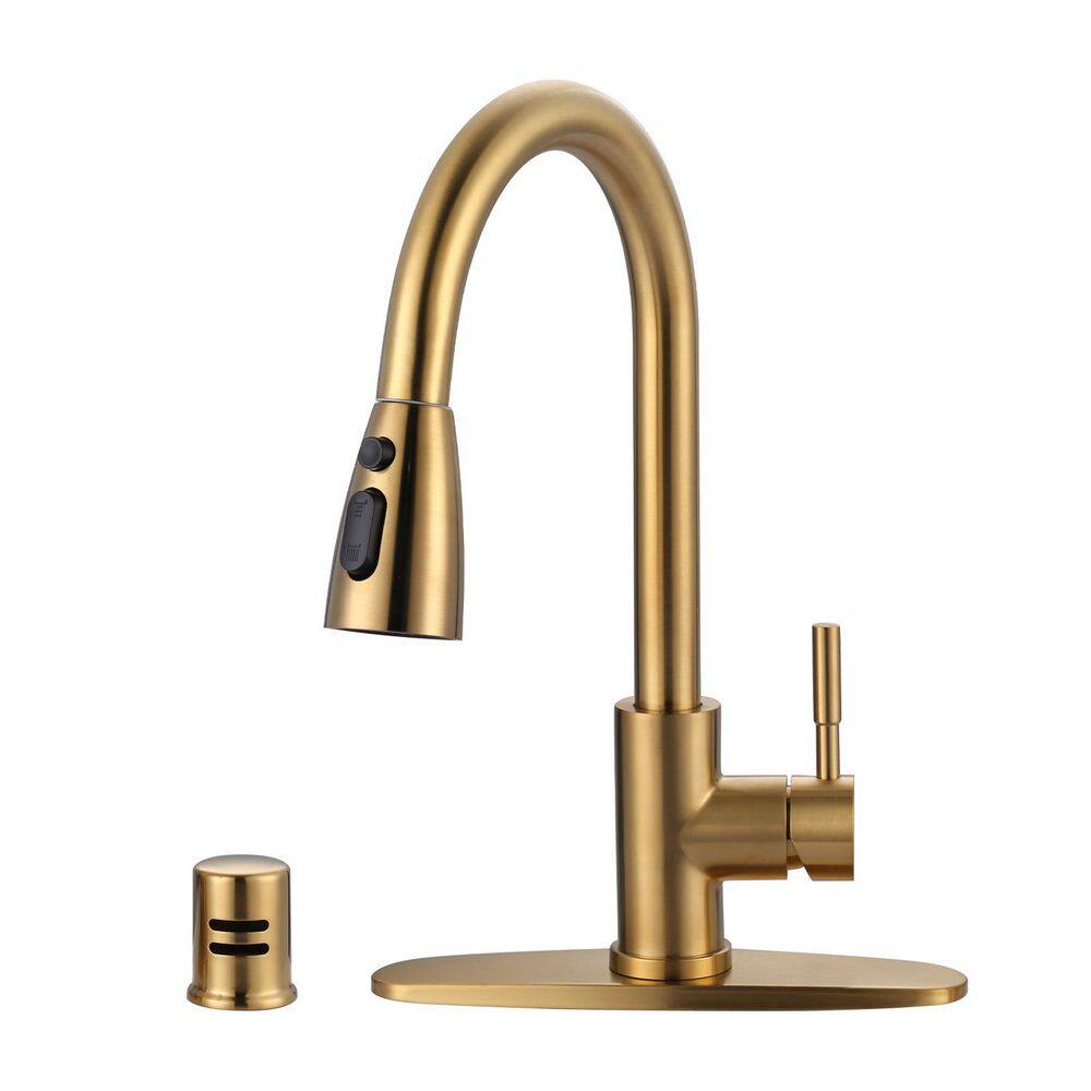 15.6 in. Single Handle Pull Down Sprayer Kitchen Faucet with 360° Spout Swivel and Air Gap Kit in Brushed Gold price history on PriceWatchPro