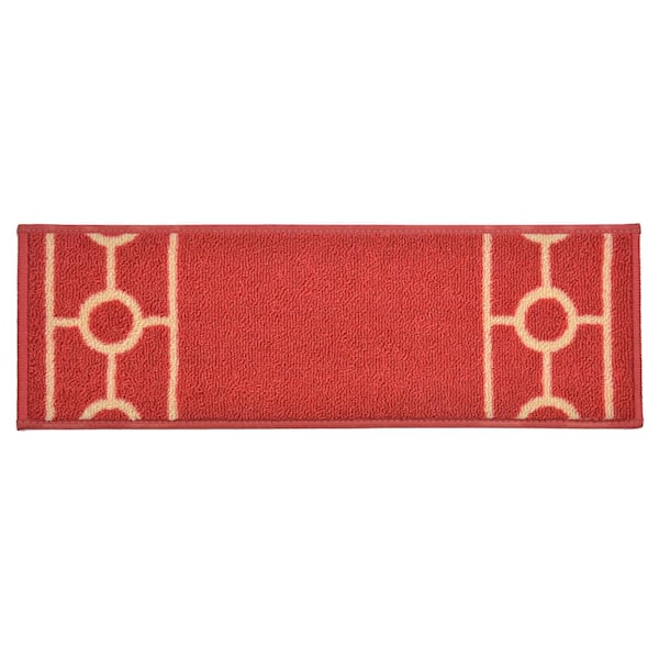 Unbranded Chain Border Custom Size Red 10 in. W x 32 in. H Indoor Carpet Stair Tread Cover Slip Resistant Backing (Set of 13)