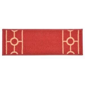 Chain Border Custom Size Red 6 in. W x 26 in. H Indoor Carpet Stair Tread Cover Slip Resistant Backing (Set of 3)
