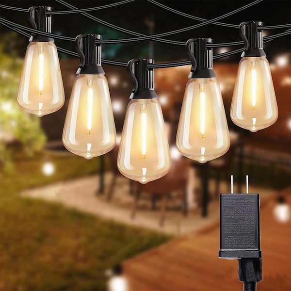 26 Light 50 ft. Black Outdoor  Dimmable Hardwired Patio String Light With Edison ST38 LED included