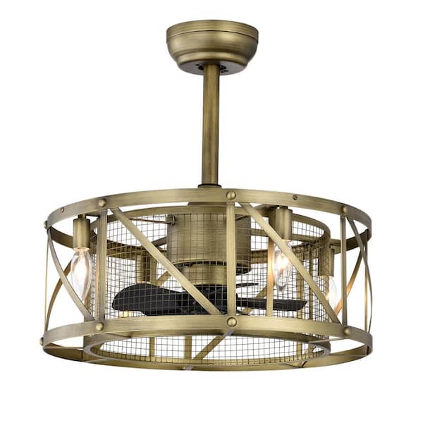 20in. 4-Light Antique Brown 5-ABS Blades Cage Ceiling Fan with Remote Control