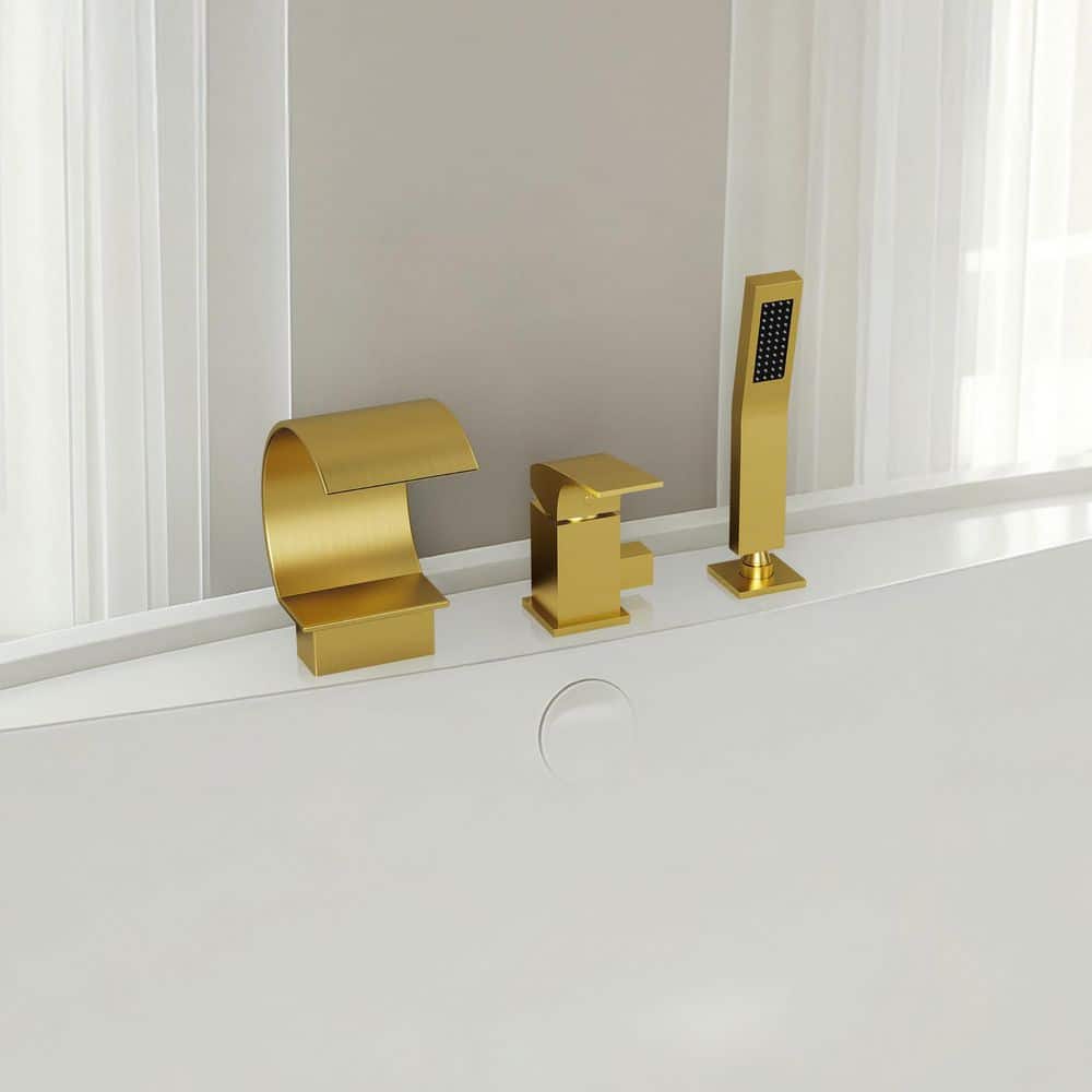 GRANDJOY Waterfall 1-Handle 2-Spray Tub Deck Mount Roman Tub