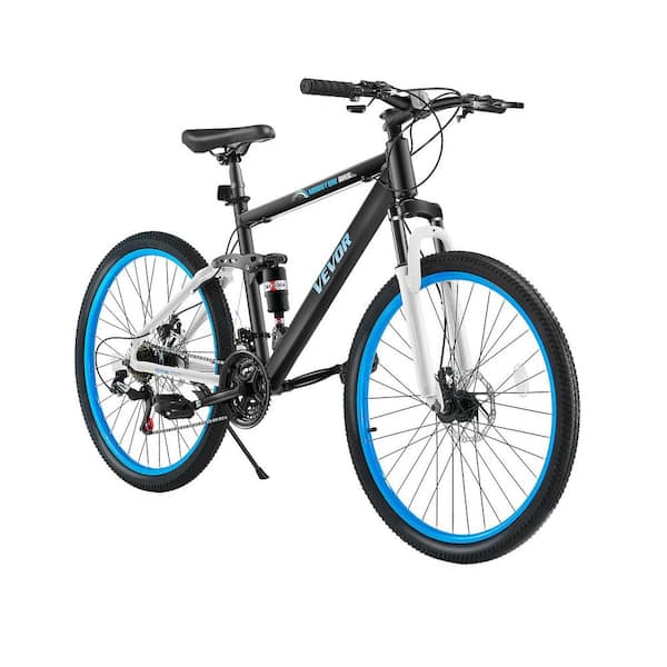 Mountain Bike 26 in. MTB Bicycle with Full Dual Suspension 21 Speeds Twist Shifting Comfort Saddle Dual Disc Brakes