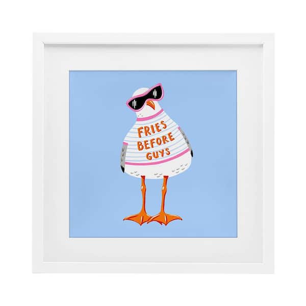 Fries Before Guys Seagull by Bex Morley Design 1 Piece White Under Glass Framed Animal Graphic Art Print 16 in. x 16 in.