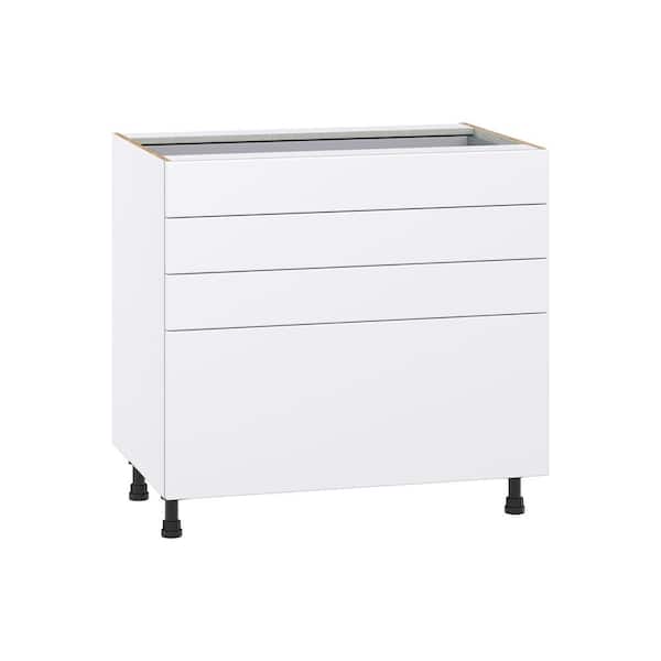 J COLLECTION Fairhope Bright White Slab Assembled Base Kitchen Cabinet with 4 Drawers (36 in. W x 34.5 in. H x 24 in. D)
