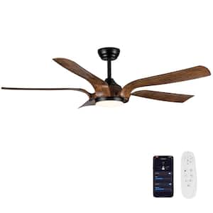 56 in. Integrated LED Indoor Brown Ceiling Fan Lighting with 5 ABS Blades and APP Control