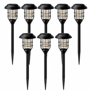 Solar Pathway Lights Garden Torch Outdoor Black Plastic Solar-Powered Landscape Lighting for Yard Patio, 8-Pack