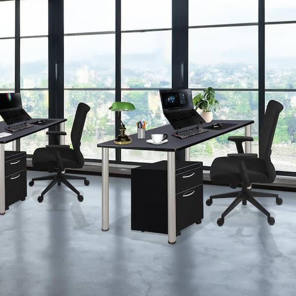 Kee 72 in x 24 in. Grey Top Office Desk Table with Mobile Pedestal Drawer, Chrome Legs