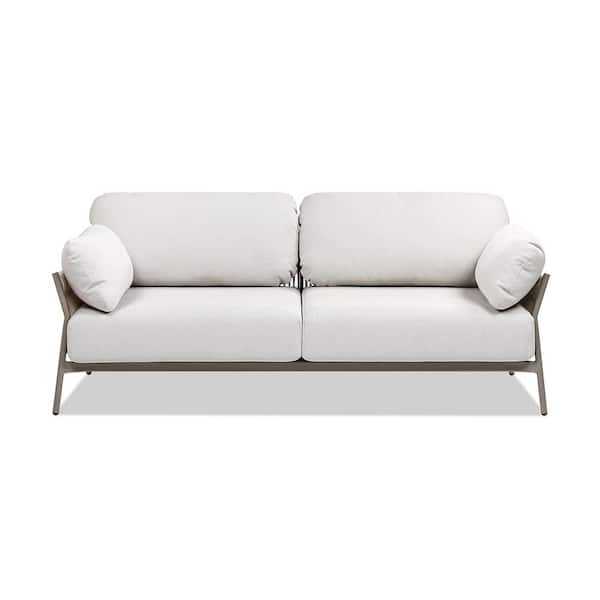 Jasper 73 in. Beige Axroma Aluminum Upholstered Patio Outdoor Deep Seating Sofa Couch with Cushions
