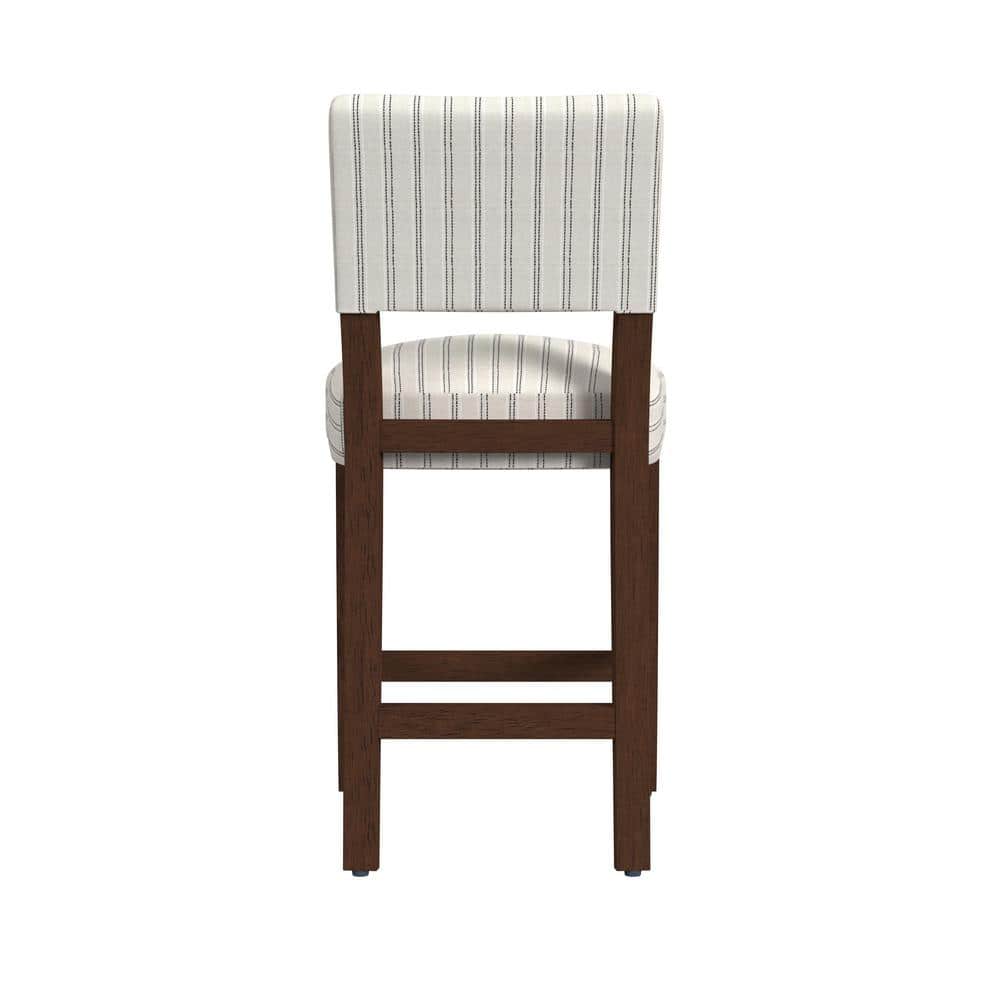 White and Black Striped Upholstered Wood Counter Stool