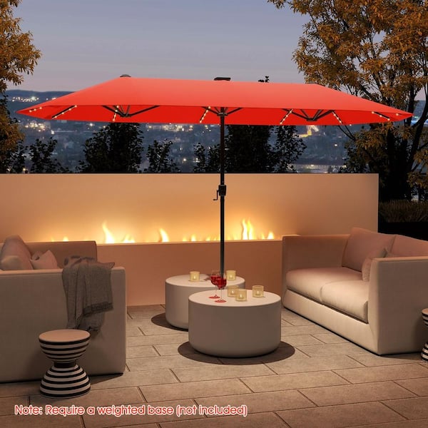 SKONYON 13 ft Large Patio Umbrella with Solar LED Lights and Crank Handle for Outdoor, Orange