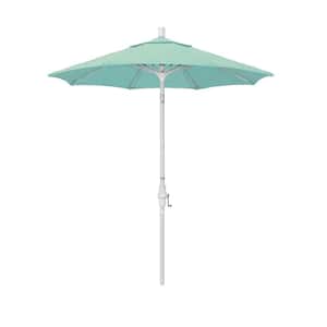 7.5 ft. Matted White Aluminum Market Collar Tilt Patio Umbrella Fiberglass Ribs and in Spectrum Mist Sunbrella