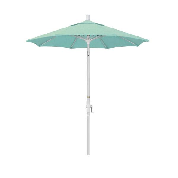 California Umbrella 7.5 ft. Matted White Aluminum Market Collar Tilt Patio Umbrella Fiberglass Ribs and in Spectrum Mist Sunbrella