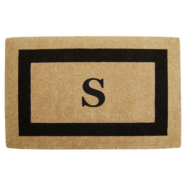 Nedia Home Heavy Duty Brown 22 in. x 36 in. Coir Single Picture Frame Monogrammed S Indoor Outdoor Door Mat