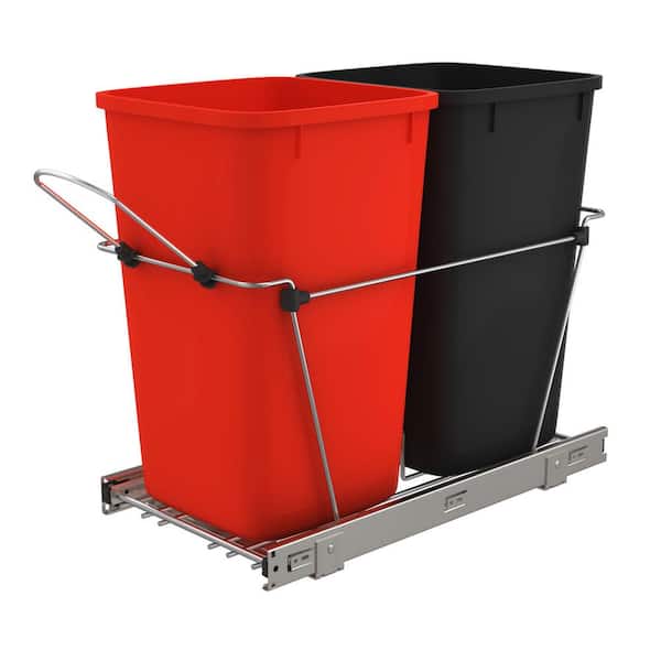 Rev-A-Shelf Red/Black Double Pull Out Trash Can 27 qt. for Kitchen