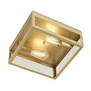 2-Light Integrated LED Gold Square Flush Mount Chandelier