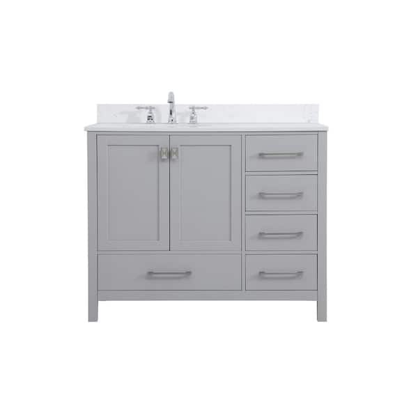 Unbranded Timeless 42 in. W Single Bath Vanity in Gray with Engineered Stone Vanity Top in Calacatta w/White Basin with Backsplash