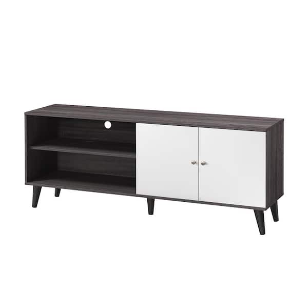 25.60 in. H TV Cabinet Fits TVs up to 63 in. with 2 Shelves and 1 Cabinet for Living Room Dark Gray plus White