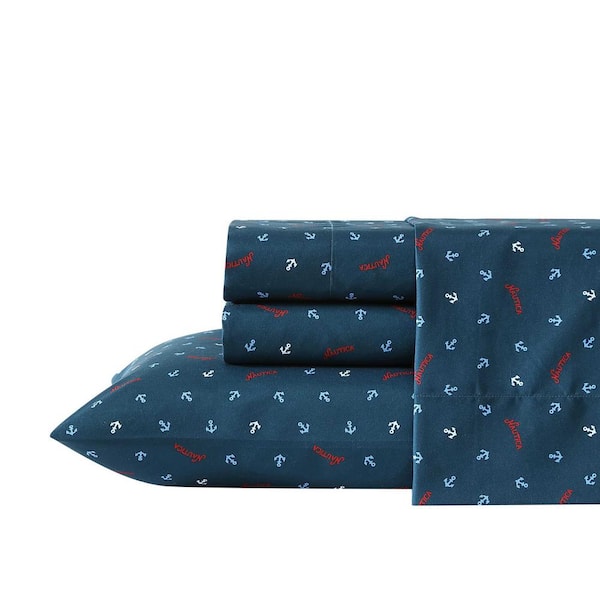 Jonesy 4 Piece Navy Seas Microfiber Full Sheet Set