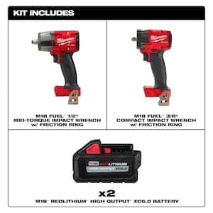 M18 FUEL 18V Lith-Ion Brushless Cordless 1/2 in. Impact Wrench w/3/8 in. Impact Wrench & (2) High Output 6.0Ah Battery