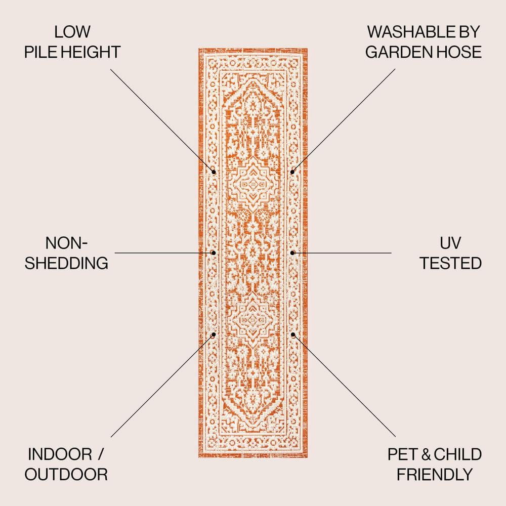 Sinjuri Medallion Orange & Cream 2x8 Flat Woven Area Rug