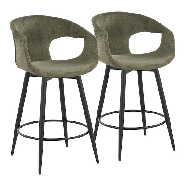 Lumisource Curva 25 in. Green Fabric and Black Metal Fixed-Height Counter Stool with Tapered Metal Legs (Set of 2)