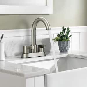 4 in. Centerset Double Handle Mid Arc Bathroom Faucet with Drain Kit Included in Brushed Nickel