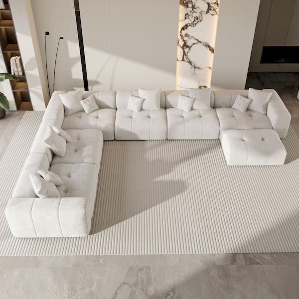 7-Piece Linen Oversized 184 in. W Sectional Sofa Modular Free Combination Living Room Set in. Beige