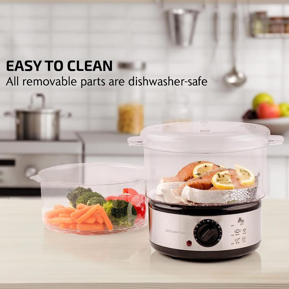 Silver 2-Tier Electric Food Steamer with Stainless Steel Base