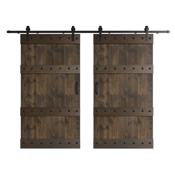 COAST SEQUOIA INC Castle Series 84 in. x 84 in. Smoky Gray DIY Knotty Wood Double Sliding Barn Door with Hardware Kit