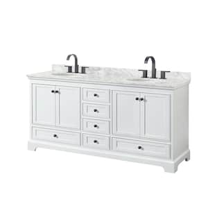 Deborah 72 in. W x 22 in. D x 35 in. H Double Bath Vanity in White with White Carrara Marble Top