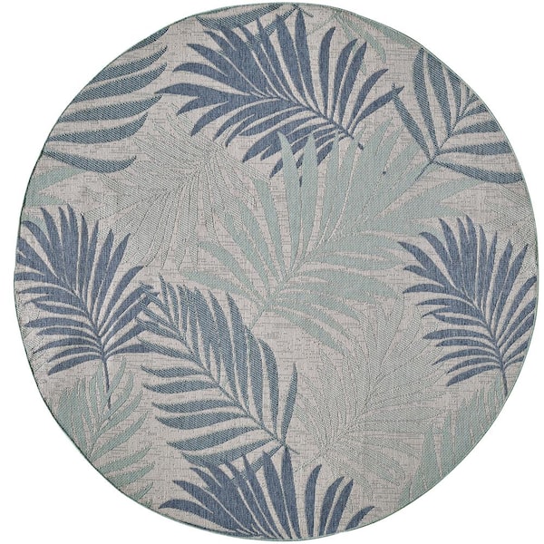 MILLERTON HOME Isla Aqua 8 ft. Round Tropical Floral Indoor/Outdoor Area Rug