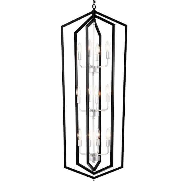 GMGSROM 12-light Black and Silver Rotatable Adjustable Geometric Chandelier for Kitchen Island with No Bulbs Included