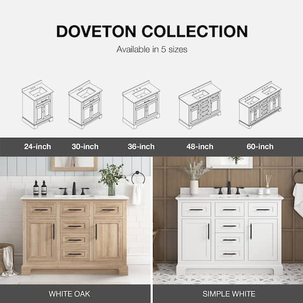 Doveton 30 in. W x 19 in. D x 34 in. H Single Sink Bath Vanity in White  with White Engineered Marble Top