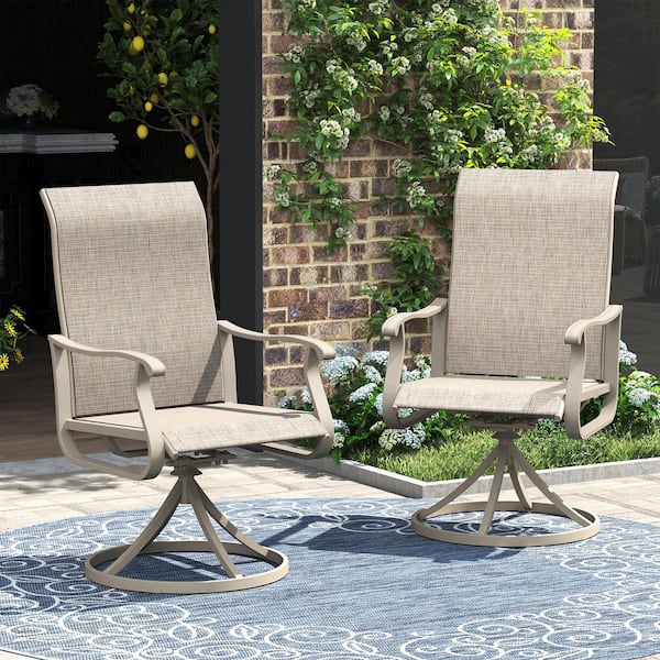 Cream Metal Outdoor 360 Degree Patio Swivel Chairs Set of 2