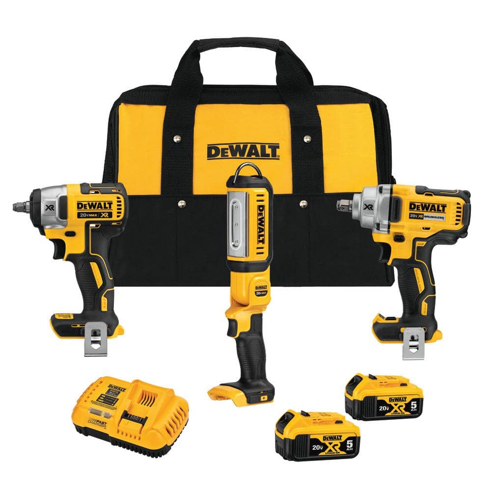 DEWALT 20V MAX Automotive 3 Tool Combo Kit with 1 1 2 in. 1 3 8 in. Impact Wrench LED Light and 2 5.0Ah Batteries DCK302P2 The Home Depot