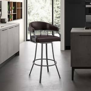 Valerie 30 in. Brown/Java Brown High Back Metal Swivel Bar Stool with Faux Leather Seat