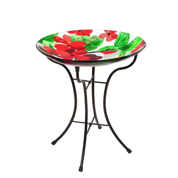Hummingbird 16 in. Glass Birdbath with Stand