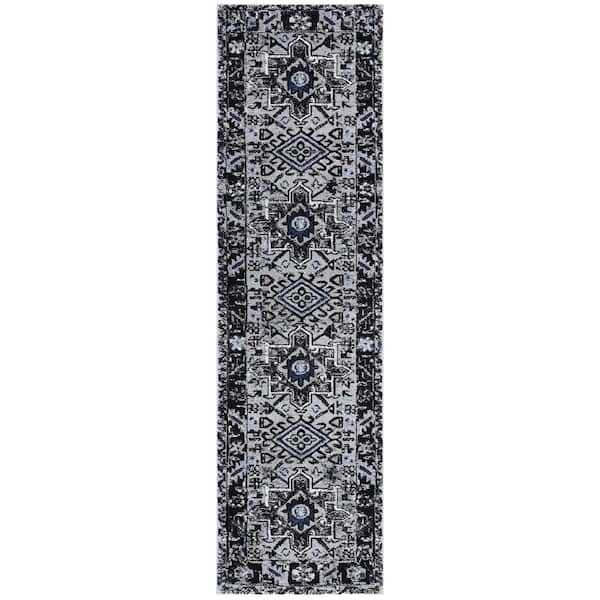 SAFAVIEH Vintage Hamadan Light Gray/Dark Gray 2 ft. x 10 ft. Floral Border Runner Rug
