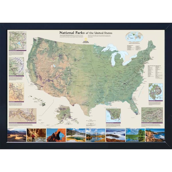 Framed National Parks Travel Map Winding Hills Designs, Llc National Geographic Framed Interactive Wall Art Travel  Map With Magnets - Usa National Parks Ng3026Np-Nps