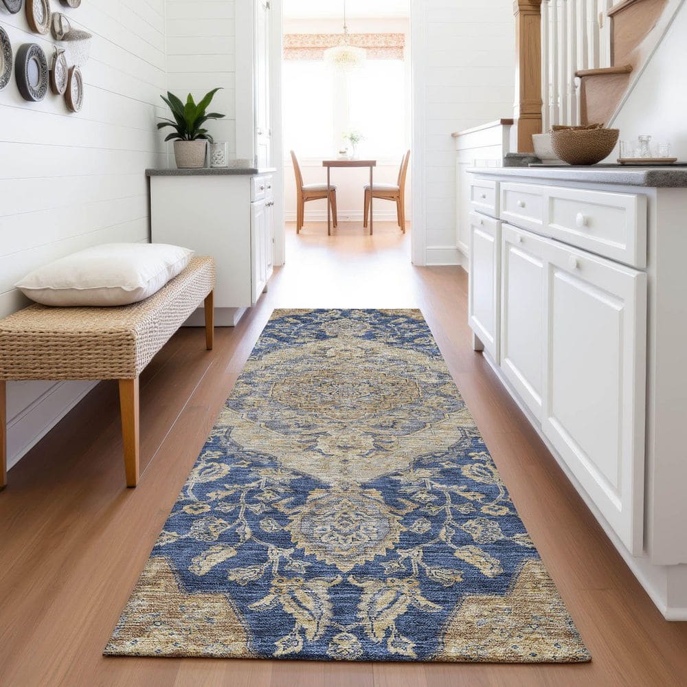 Mayfield Premium Machine Washable Abstract AMF1151 Navy 2 ft. 3 in. x 7 ft. 6 in. Runner Rug price history on PriceWatchPro