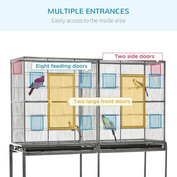 65 in. Double Rolling Metal Bird Cage w/ Detachable Rolling Stand