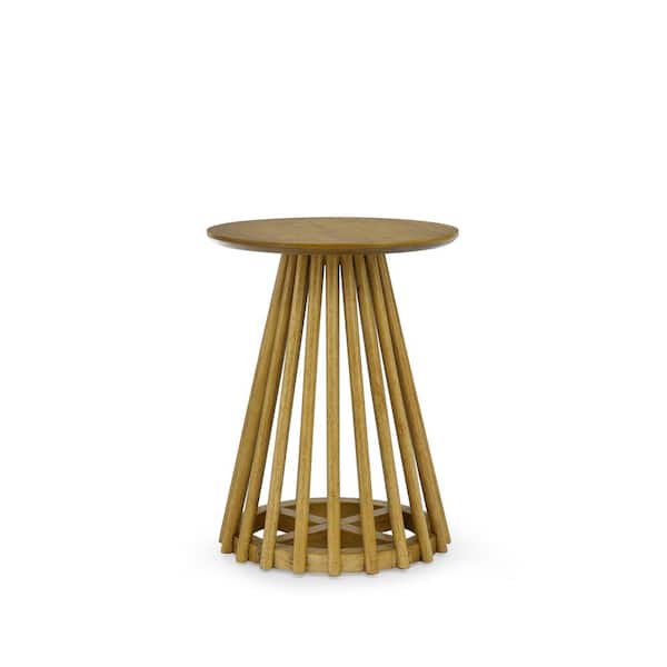 Sudzendf Brown+Yellow Wood Round Outdoor Side Table 1-Piece