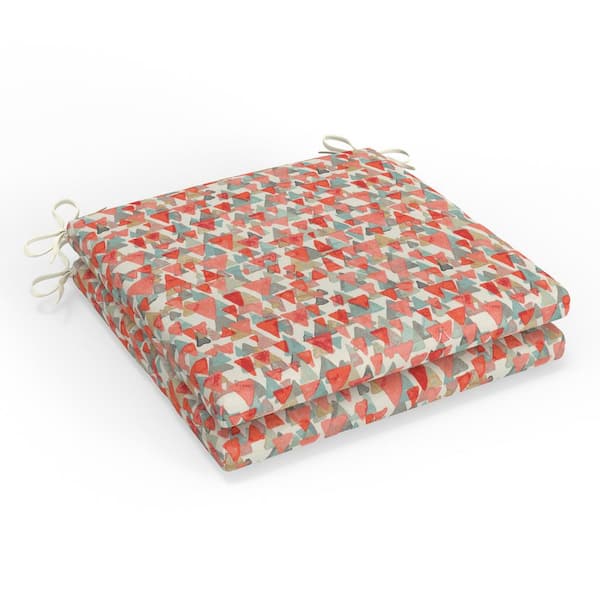 Pillow Perfect Abstract 20 in W x 3 in H Square Outdoor Chair Pad Cushion with Ties 2-Count in Reef Point Coral