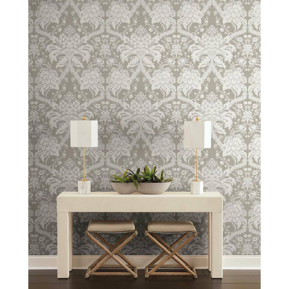 Beige Damask Pre-pasted Removable Washable Wallpaper