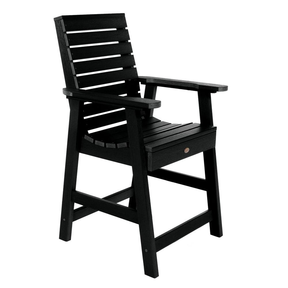 Highwood Weatherly Black Counter-Height Recycled Plastic Outdoor Dining Arm Chair -  AD-CHCW2-BKE