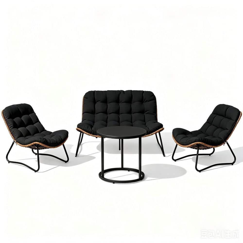 4-Piece Patio Conversation Set with Metal Outdoor Loveseat 2-Chairs Round Side Table Furniture Set with Black Cushions price history on PriceWatchPro